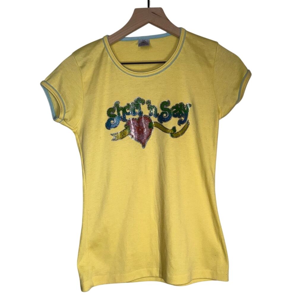 VINTAGE STEDMAN “short n sexy” Y2K glitter transfer baby tee M